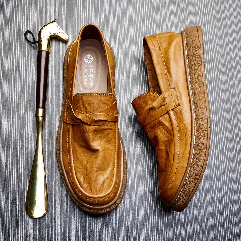 British Loafers One-Pedal Doudou Shoes Soft-Soled Lazy Shoes Business Shoes Foot Cover Soft Leather Casual Leather Shoes
