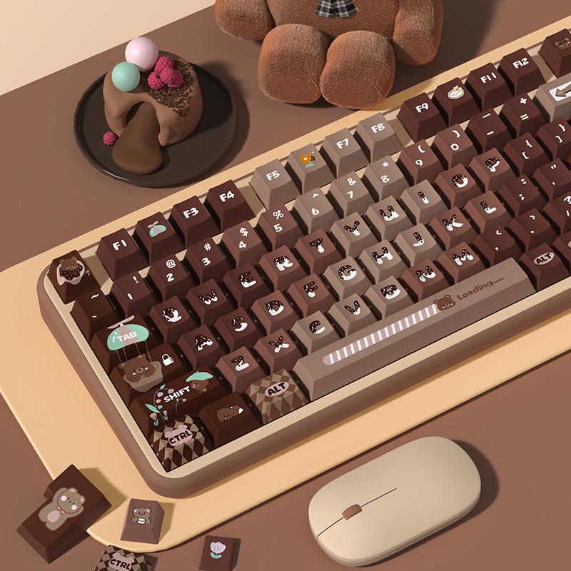 Lucky Bear Brown Gradient Keycaps Cherry Highly PBT Cute Retro Color Keycaps Suitable For DIY Mechanical Keyboard Modification