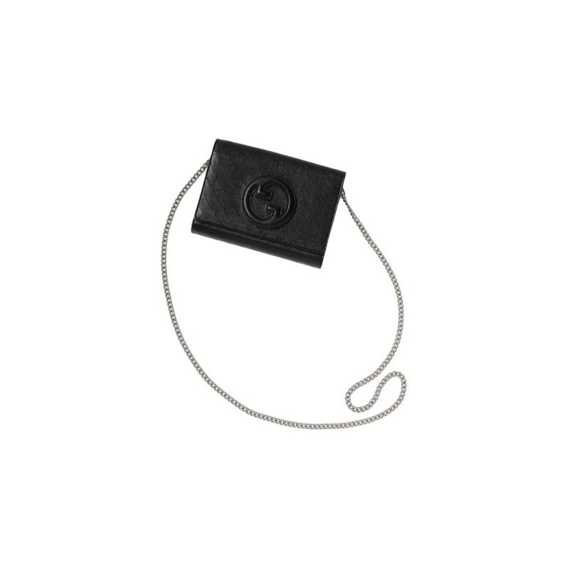 Gucci Blondie round interlocking G snap closure leather wallet women's black