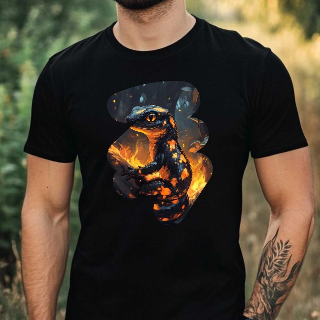 T-Shirt Herren Feuersalamander Illustration Motiv Baumwolle Größe XS bis 5XL
