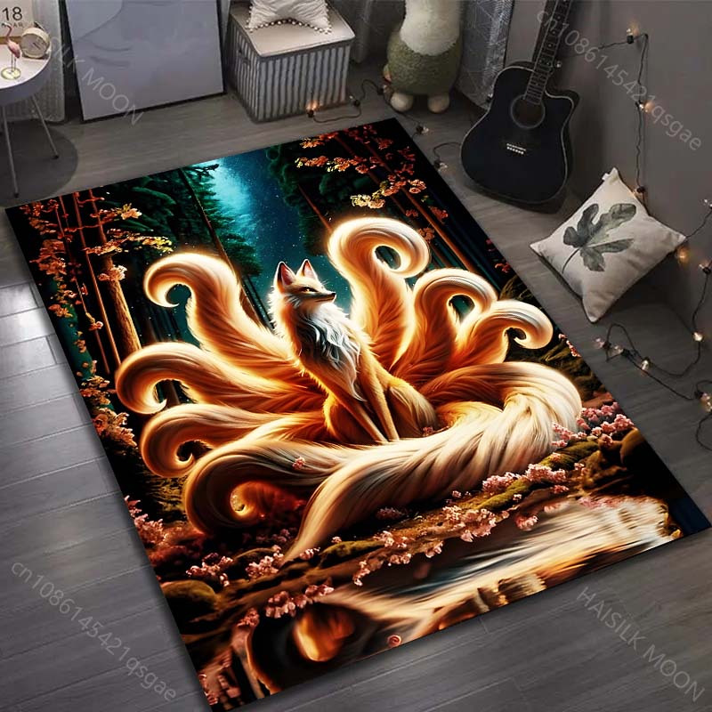 Multiple sizes Nine-Tailed Fox Forest Rug Pattern Carpet for Living Room Bedroom Sofa Home Decor Non-slip Floor Mat Luxury Gift