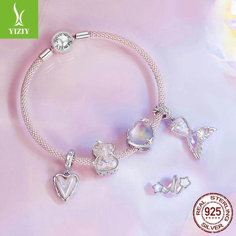 Медведь Хвост Рыбы Цветной Большой Основной Камень DIY Браслет Бусины 925 Серебряные Бусины Ювелирные Аксессуары Легкая Роскошь