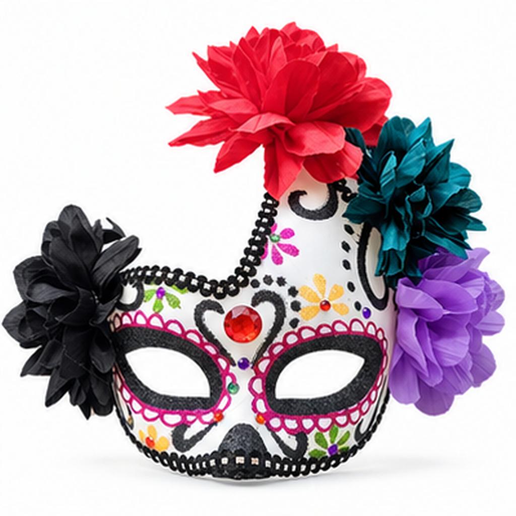 Mexico Day of the Dead Flower Ghost Mask Cosplay Carnival Color Flame Purple 1 Pack