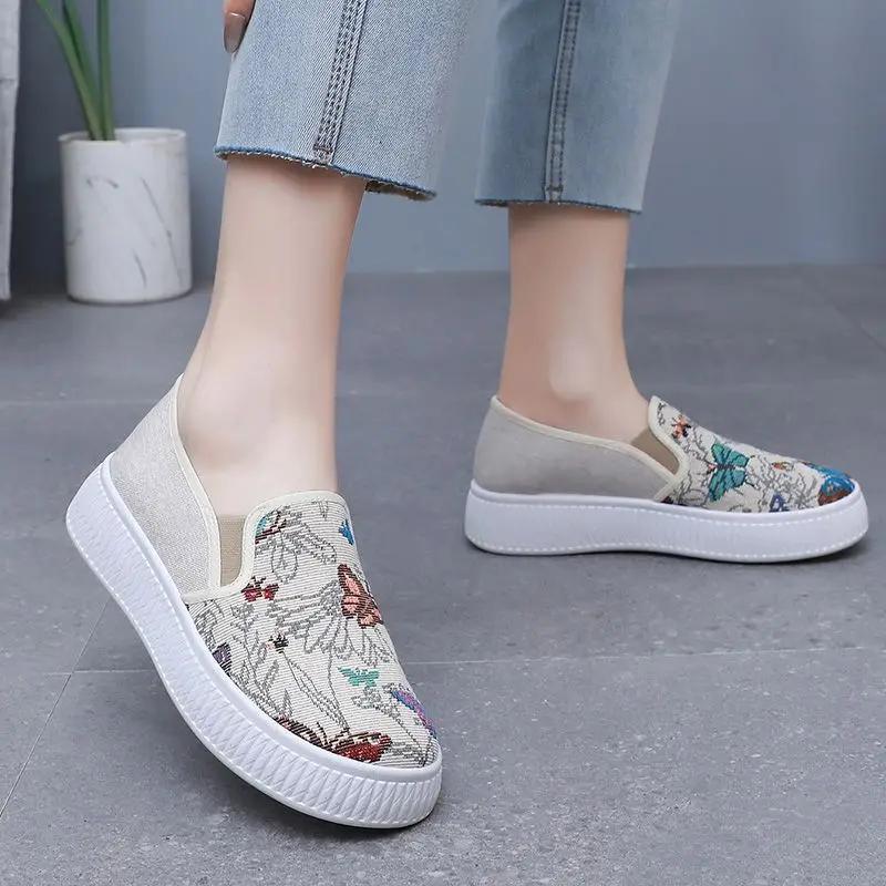 Модная корейская мода Дышащие женские парусиновые туфли 2025 Новинка Стильные предложения Высокое качество Удобные и элегантные 39 Женская обувь