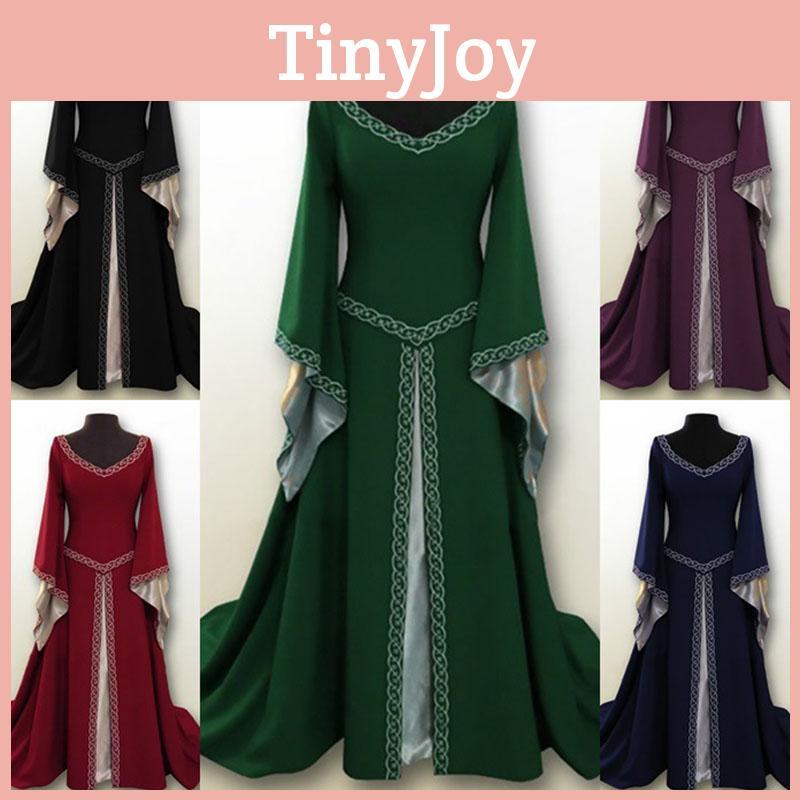 Luxurious Long Bell Sleeve Medieval Renaissance Women's Vintage Gown Dress For Cosplay
