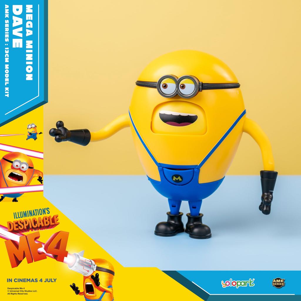 Minions Despicable Me 4 Mega Dave Action Figure with 6 Interchangeable Expressions with Hidden Pocket Minion Model Gift for Kids Ages 8 and Up Toy,