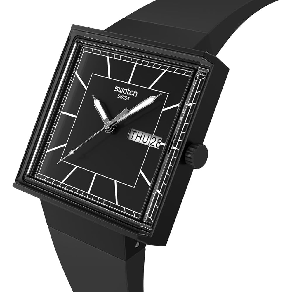 Часы Swatch WHAT IF Blackagain Square Bioceramic SO34B701