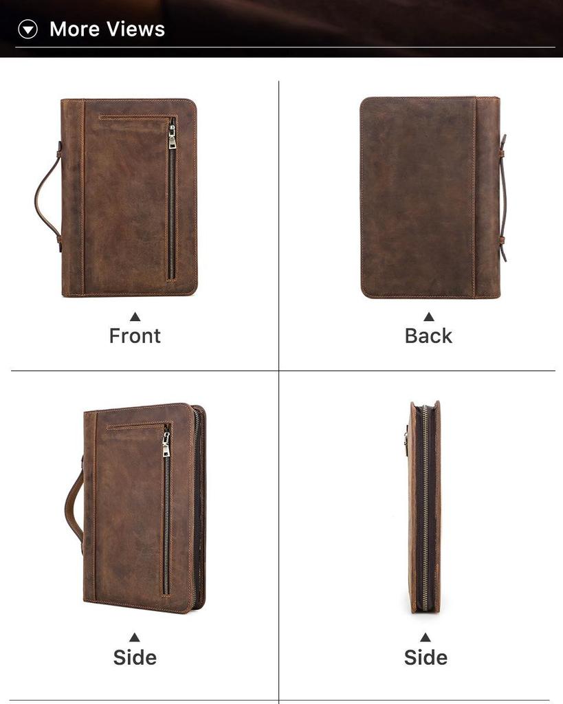 Обложка для книги ручной работы из натуральной кожи Crazy Horse с петлей для ручки и молнией