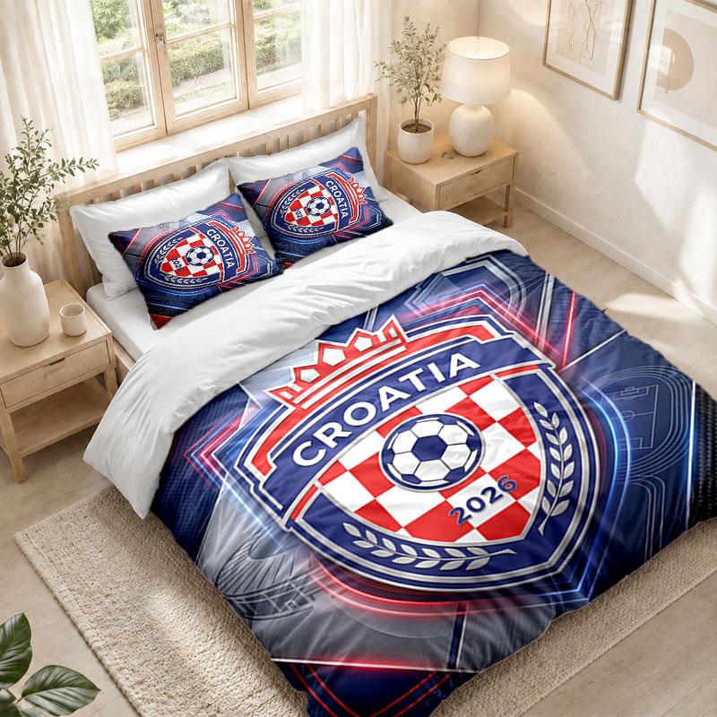 Bedding Set 1 Duvet Cover 2 Pillowcases Croatia Football Print Bedroom Home Decoration