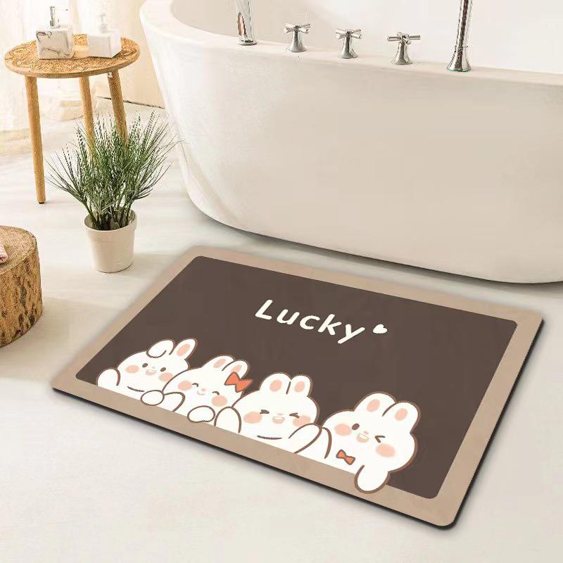 Мультяшный коврик для ванной из диатомовой земли с противоскользящим покрытием - Впитывающий, износостойкий, бытовой коврик для ног