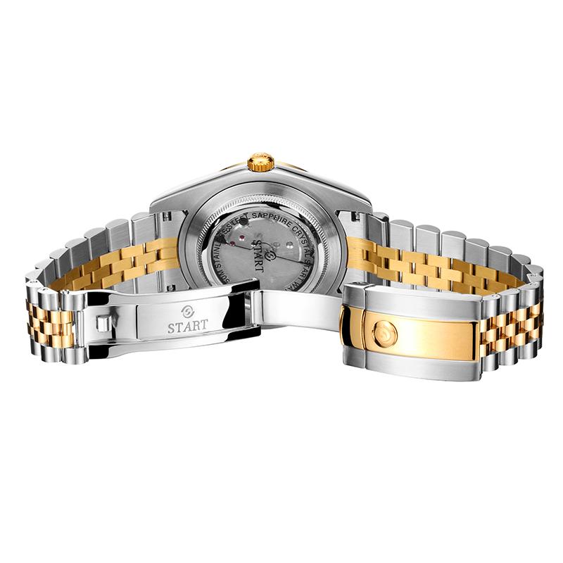 Start Мужские часы с бриллиантовым циферблатом, автоматические механические часы, водонепроницаемые часы с функцией календаря, золотые часы