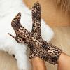 Design Pointed Toe Thin High Heels Women Knee-High Boots Fashion Leopard Print Shoes Zipper Long Booties