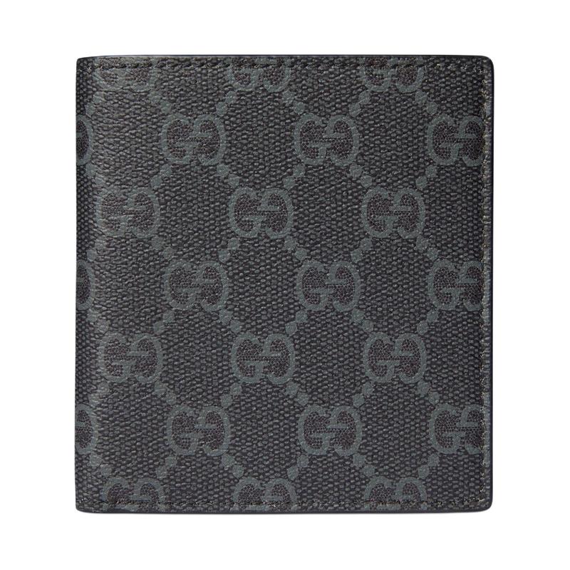 Gucci GG Emblem Classic Logo Print Flap Closure Coated Fabric Wallet Men's Black
