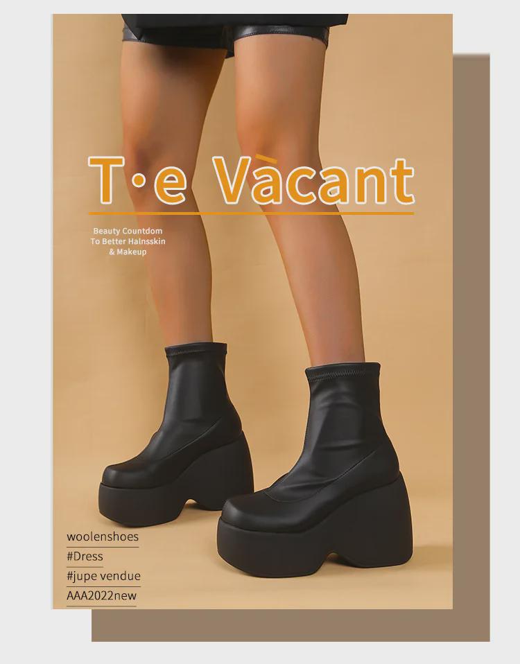 Dropshipping2024 Punk Thick-Soled Wedge High-Top Boots 40-43: European & American Fashion Women's Boots