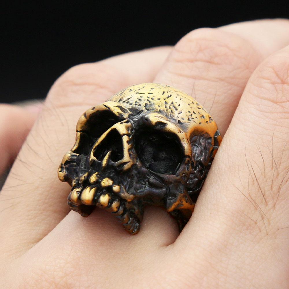 Gothic Punk Brass Skull Rings Hip Hop Rock Vintage Personality Skeleton Ring For Men Women Locomotive Biker Jewelry Dropshipping