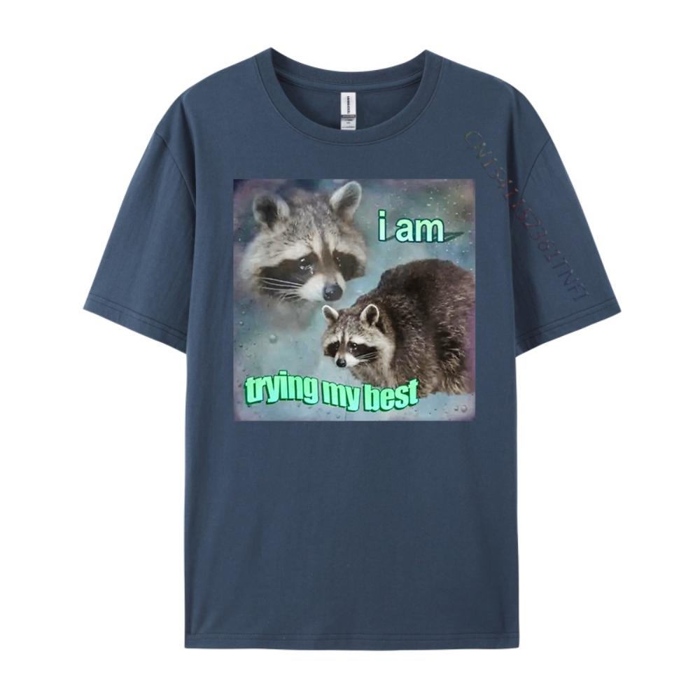Raccoon I Am Trying My Best Sad Unisexs Korean Fashion Unisex Oversized T Shirt