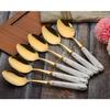 Golden Stainless Steel Spoon Set for Home Kitchen & Restaurant Cutlery Dinner Table Bouillon Spoon with Ceramic Handle Tableware