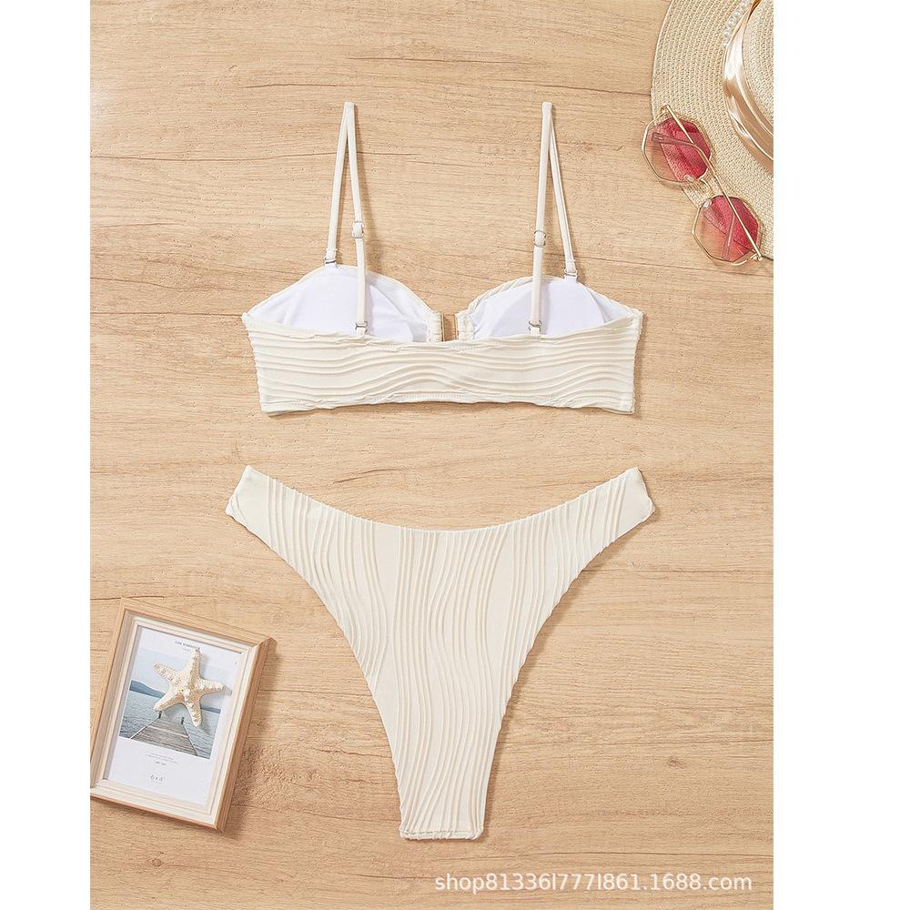 Solid color split swimsuit new sexy European and American style bikini folds advanced sense Muse bikini women