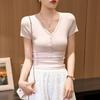 Button V-neck T-shirt Women's Short-sleeved Summer New High-waisted Top