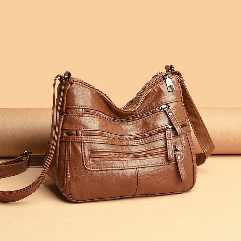 Women's Soft Leather Large Capacity Shoulder Bag Crossbody Bag for Middle-Aged Mother Bag