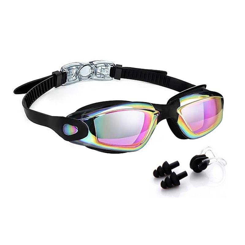 Silicone one-piece nose bridge swimming goggles with integrated earplugs, waterproof, anti-fog, high-definition, professional swimming goggles for