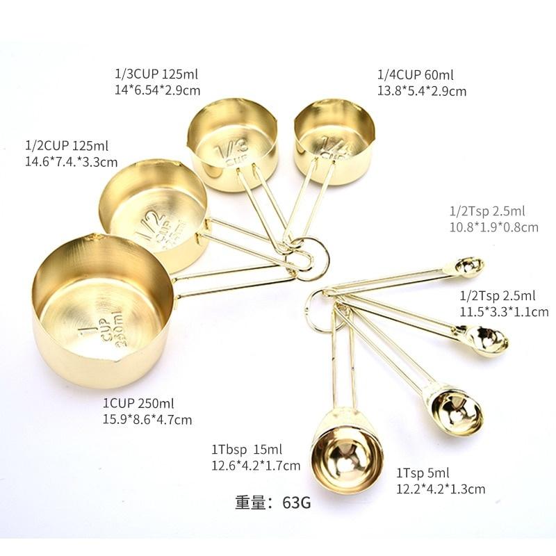 8 шт., набор мерных ложек, мерные чашки из розового золота, кухонные аксессуары, ложка для выпечки чая, кофе, мерные инструменты