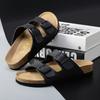 Slippers Men's 2025 Summer New Double-breasted Cork Slippers Men's and Women's Outer Leather One-word Cool Slippers