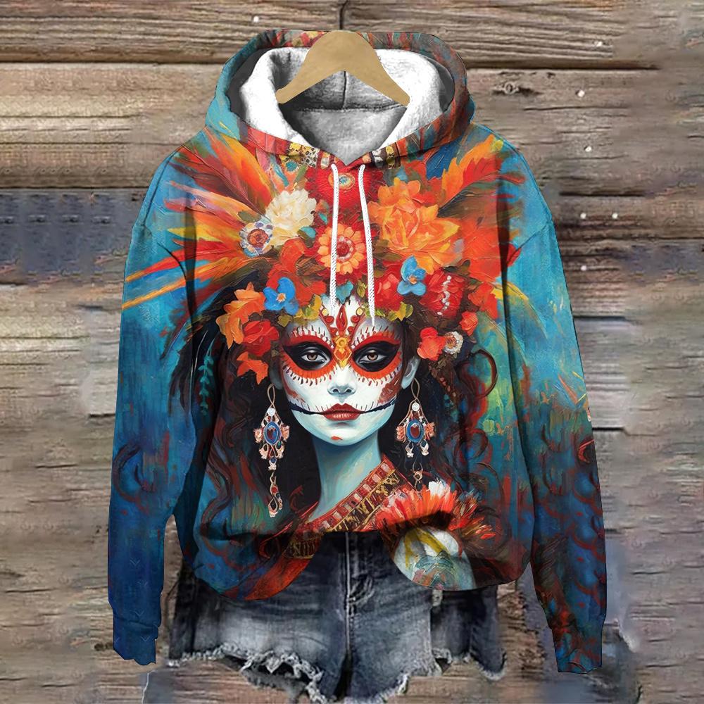 День мертвых пуловеры толстовки мода черепа принт осень свободный тренд женские толстовки дизайнерская женская одежда топы