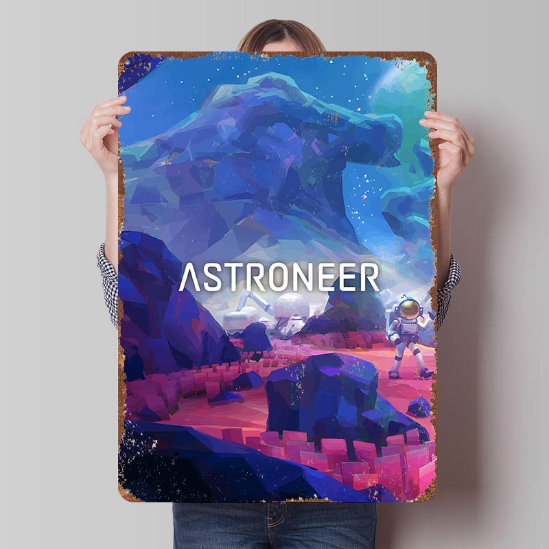 Astroneer Game Cover Art Printed Poster Customized Wall Art Retro Vintage Metal Tin Signs for Home Decor Decoration Garage Items
