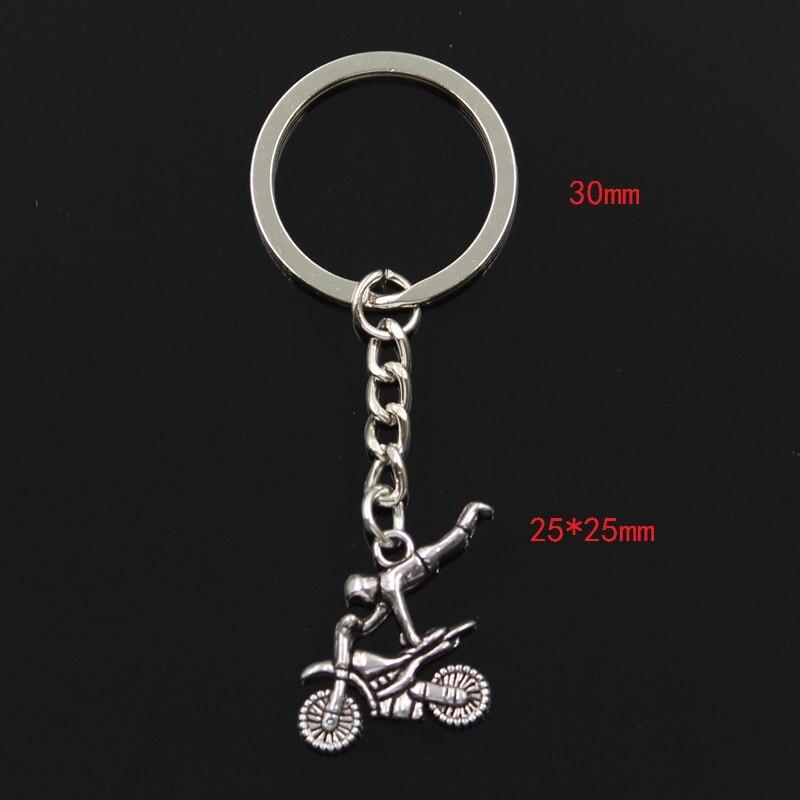 Fashion 30mm Key Ring Metal Key Chain Keychain Jewelry Antique Silver Color Plated Motorcycle Motorcross 25x25mm Pendant