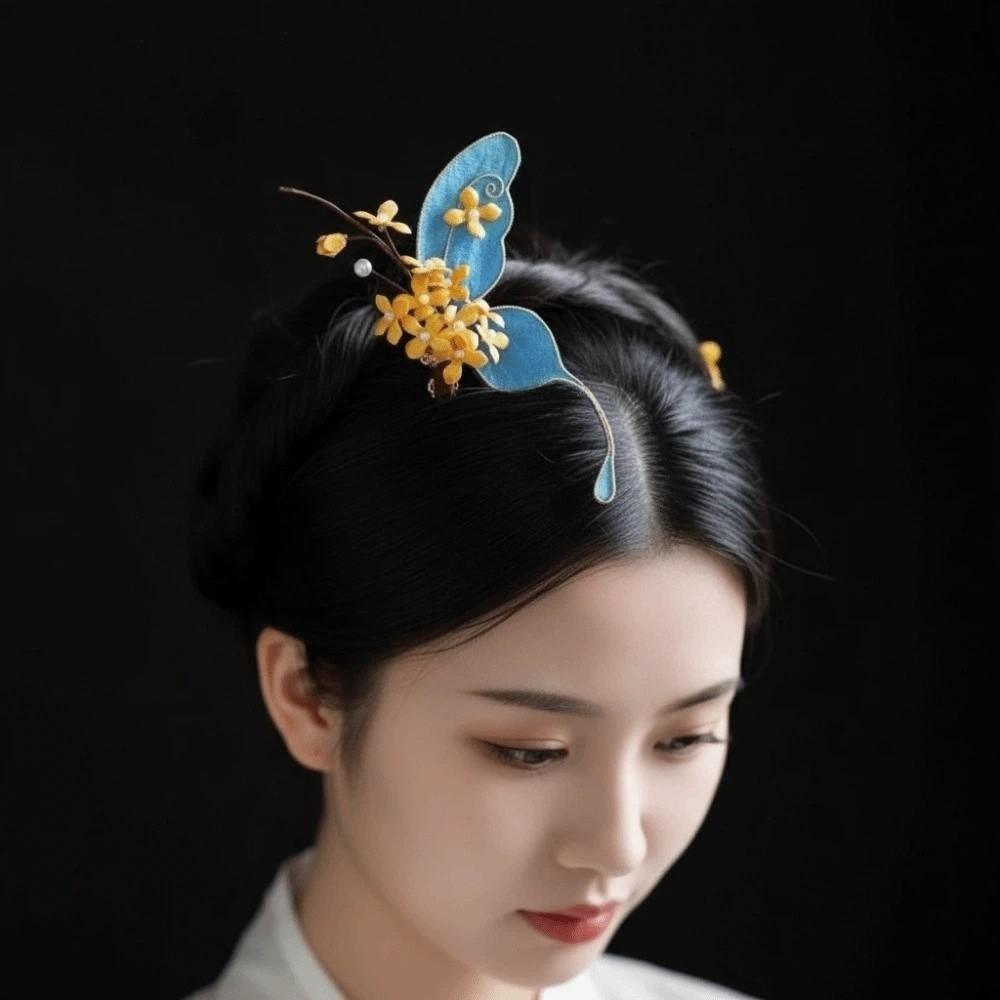 Beautiful Hanfu Butterfly Hair Fork Headwear Exquisite Fairy Side Clips Girls