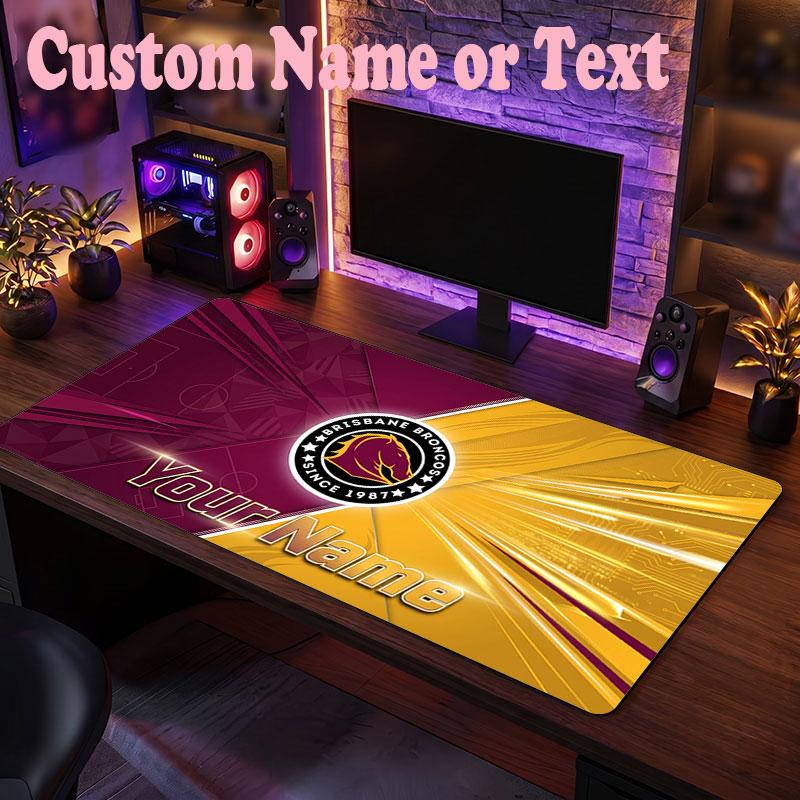 Brisbane Broncos Customized Name Text Mouse Pad, Large Desk Mouse Mat Personalized Home Office Present
