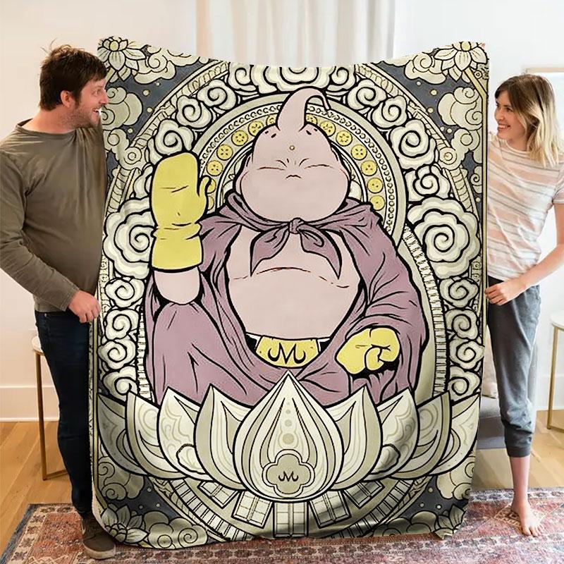 1Pc MajinBuu Print Flannel Blanket, High quality Comfortable for All Seasons, Warmth and Comfort, Perfect for Christmas Gifts