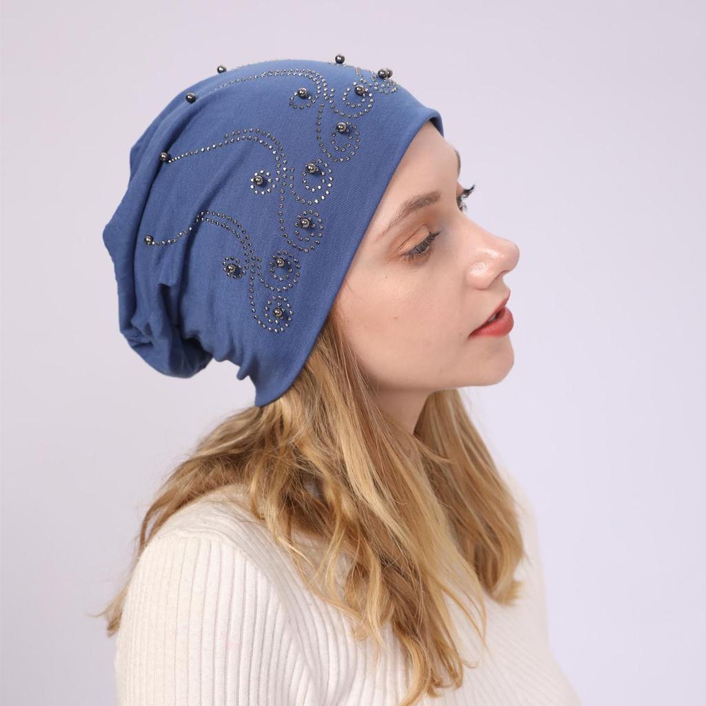 Женский весенне-осенний двухслойный хлопковый пуловер с жемчугом, теплый пуловер с тонким ворсом, теплая лунная шапка