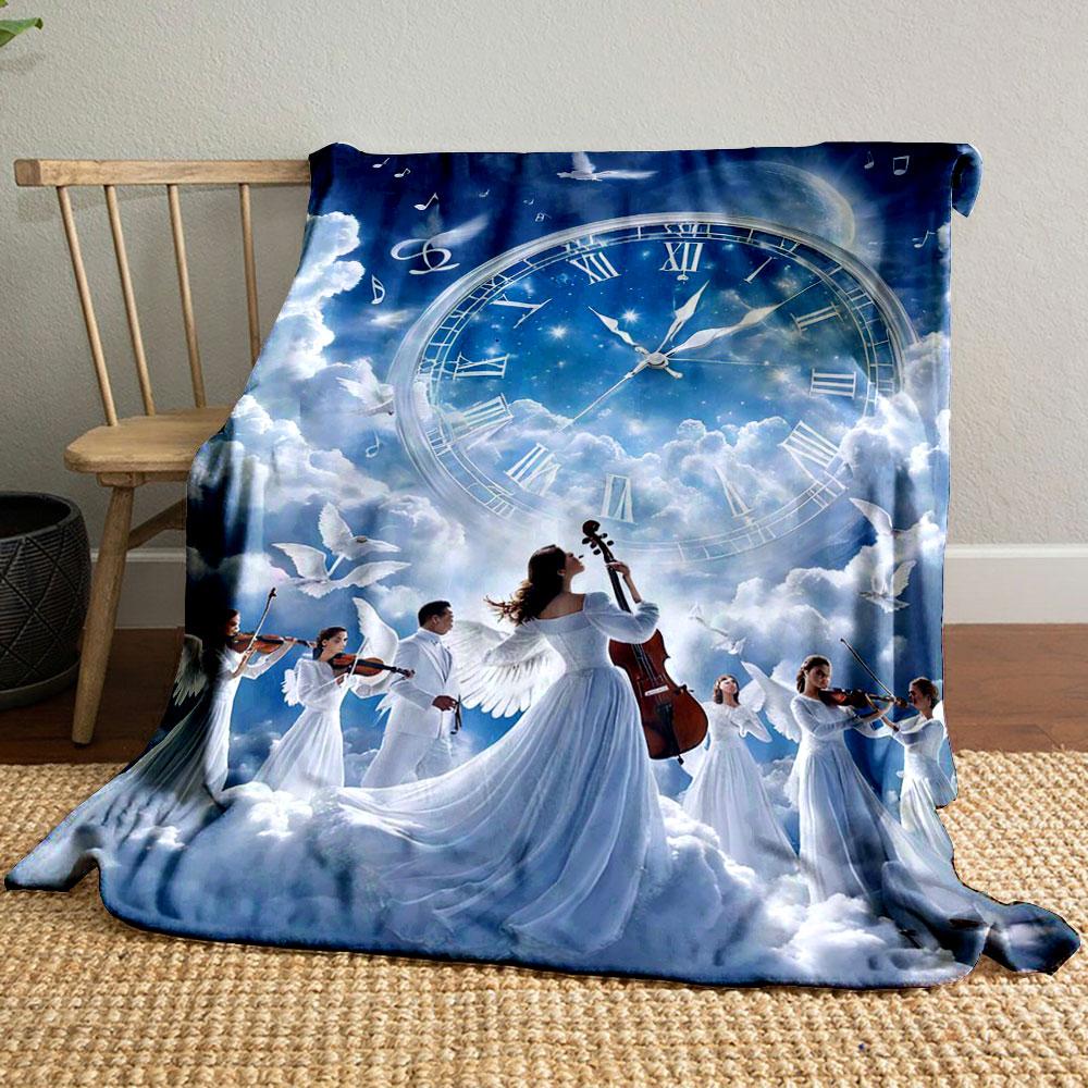 Angelic Clock Symphony Blanket Printed Blanket for Living Room Bed Couch lunch break Soft Cozy Blanket for Friend's festival Gift