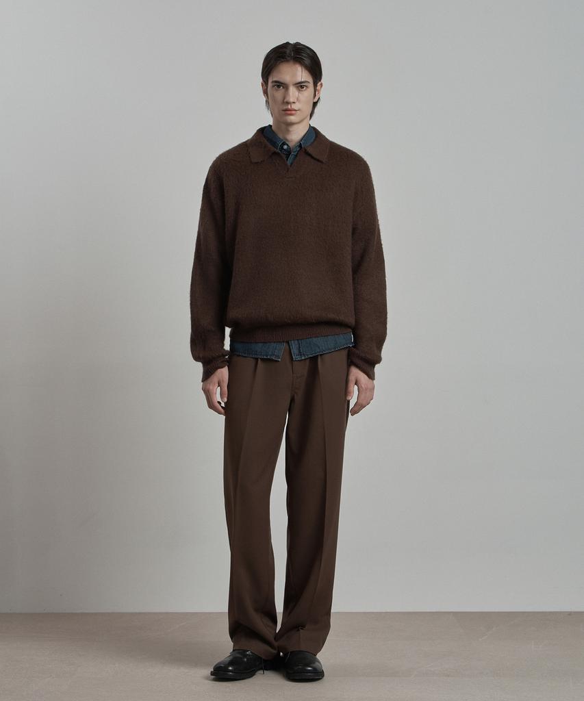 WORK ON BODY OFF Lanugo Semi-Overfit Brush Collar Knit [Brown]