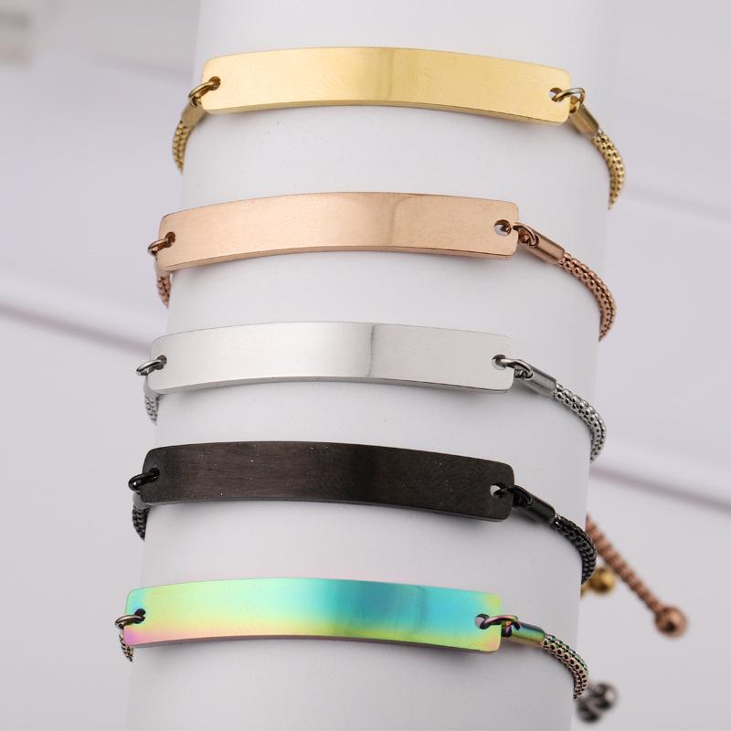 Available: Women's Adjustable Engravable Bracelet - Stainless Steel, Mirror-Polished, Curved Long Bar Design, Noble Temperament.