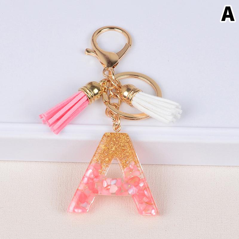 Материал из смолы с кисточкой, брелок с буквами алфавита, блестящий брелок, брелок с буквами, кулон на сумку, брелок с золотой фольгой и камнем