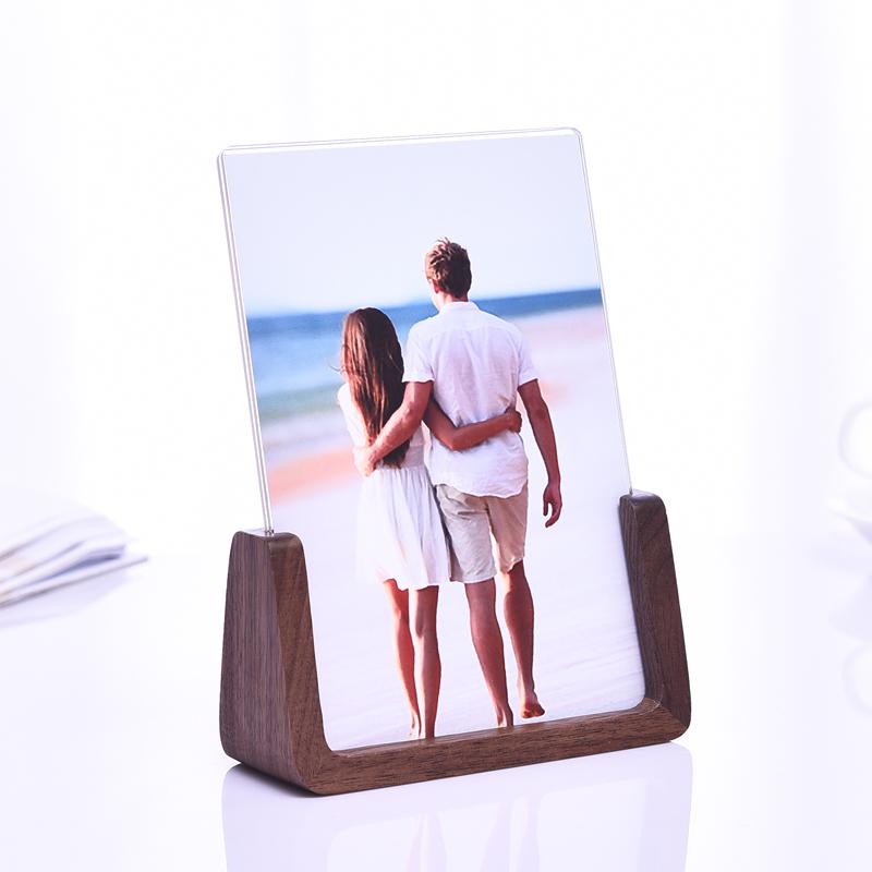 Simple Trapezoidal Beech Wood Photo Frame with Custom Logo - Available in 6", 7", and 8" Sizes for Tabletop Photos and Albums