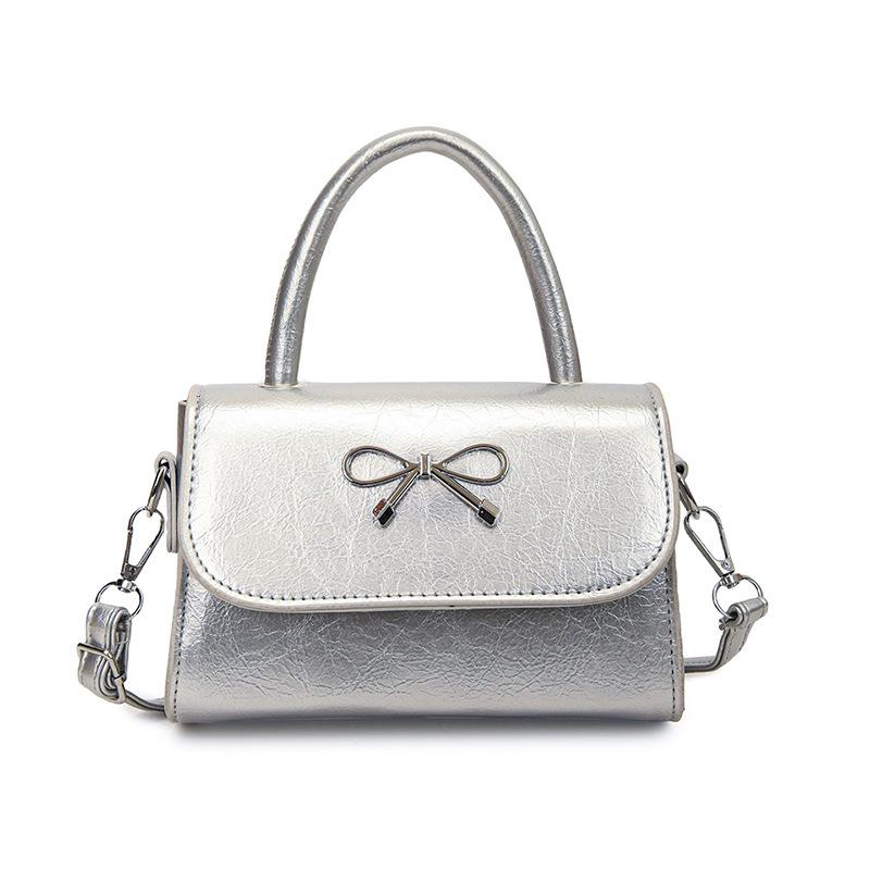 2025 простой однотонный бант швейная линия менее модный повседневный косой через плечо портативный маленький квадрат женская сумка