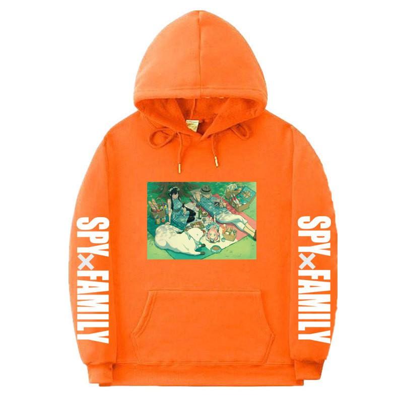 Spy X Family Anime Print Hooded Sweatshirt Men Women Oversized Fleece Pullover With Ribbed Hem
