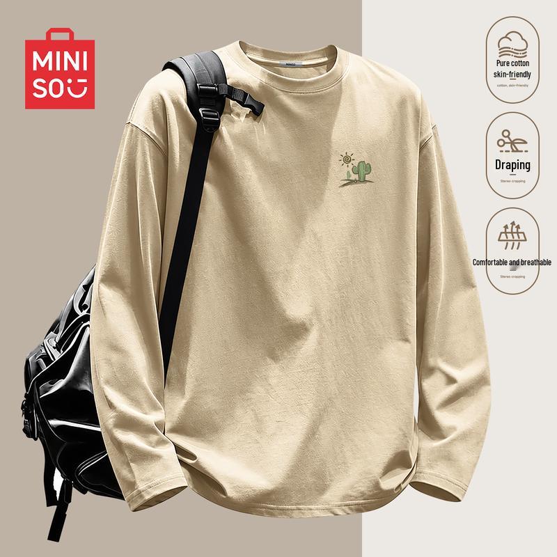 MINISO Men's Relaxed Fit Heavy Cotton Long Sleeve T-Shirt