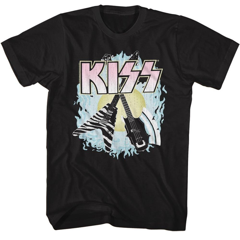 Футболка с изображением Kiss, двух гитар, в стиле Black Rock and Roll