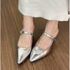 Fashion Wearing Baotou High-heeled Shoes for Women in Summer New Pointed Toe Shallow Mouth with Square Heel Slippers