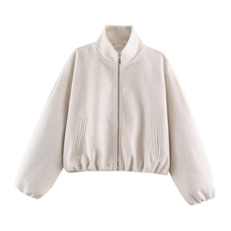 Womens Casual Soft Pilot Jacket Fashion Loose Stand Collar Zip Coat