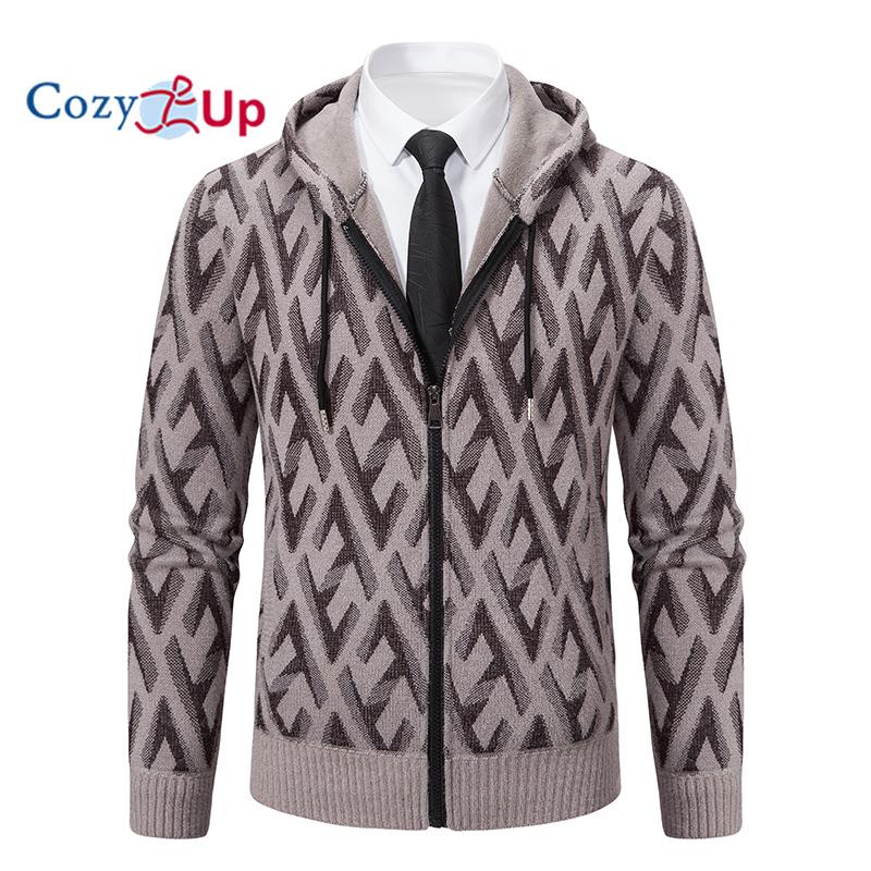 Cozy Up Мужской свитер с капюшоном, тонкий жаккардовый толстый жакет