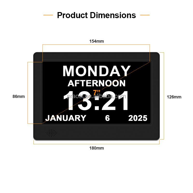 Customizable Auto Dimming WiFi Modern Quartz Digital Calendar Day Clock 7 Inch Medication Reminder Dementia/Alzheimer