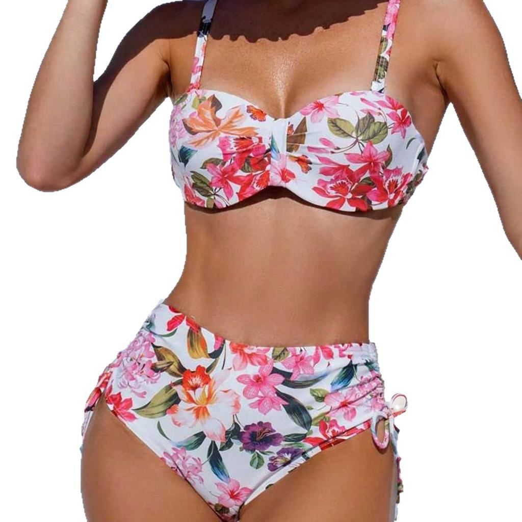 1011 new European and American high-end swimsuit sexy printed halter women's rope bikini Huludao split swimsuit