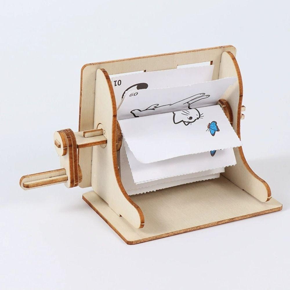 Wooden Science Experiment Toy Assembly Science Handmade Craft Hand Cranked Animation Birthday Gift