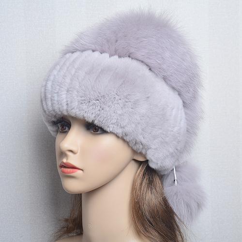 New Lady Winter Warm Natural Rex Rabbit Fur Hat Women Elastic Soft Handmade Knitted Real Fur Cap Fox Fur Beanies Hats
